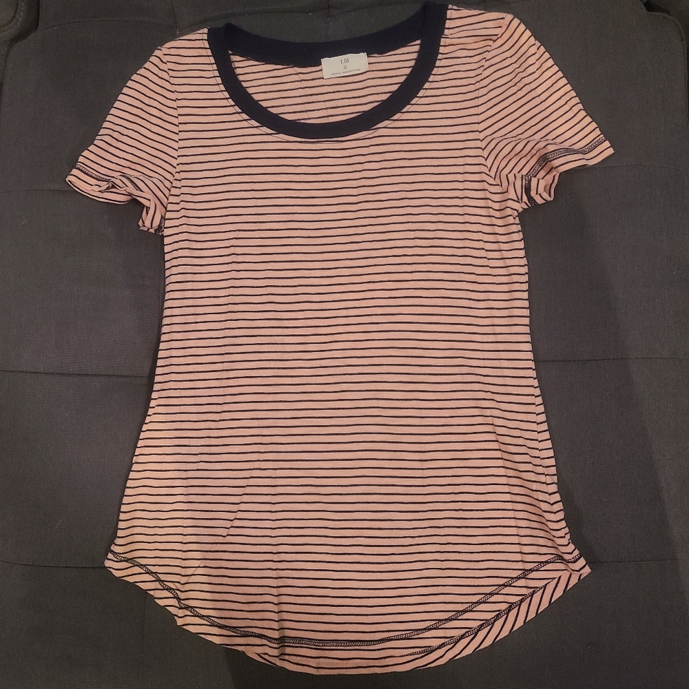 t.la (anthropologie) peach and navy striped shirt